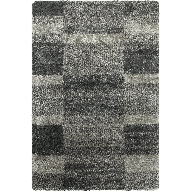 Moretti Reserve Shag Area Rug 531Z1 Grey Blocks Plaid 5' 3" x  7' 6" Rectangle