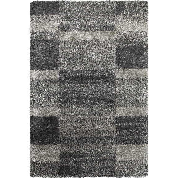 Moretti Reserve Shag Area Rug 531Z1 Grey Blocks Plaid 6' 7" x 9' 6" Rectangle