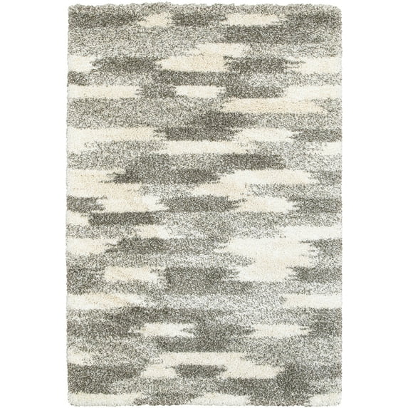 Moretti Reserve Shag Area Rug 565J9 Grey Rows Banded 2' 3" x 7' 6" Rectangle