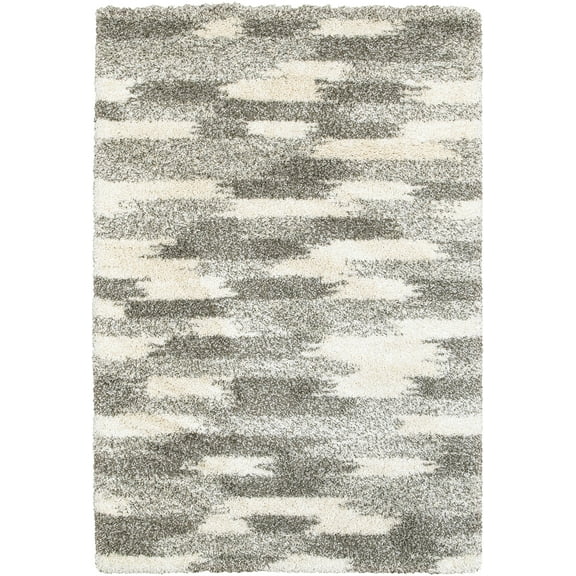 Moretti Reserve Shag Area Rug 565J9 Grey Rows Banded 9' 10" x 12' 10" Rectangle