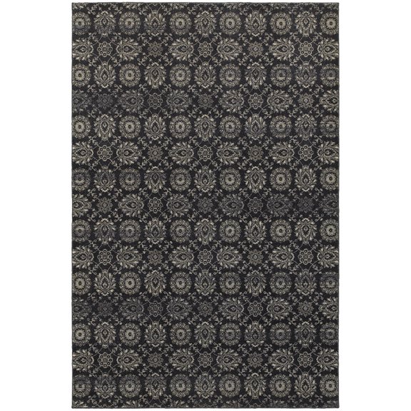 Moretti Vert Area Rug 214H3 Navy Circles Vines 9' 10" x 12' 10" Rectangle