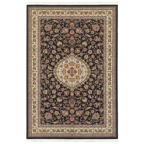Moretti Wembley Area Rug 033B2 Black Floral Bordered 2' 3" x 10' Rectangle