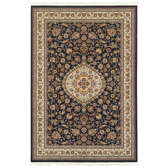 Moretti Wembley Area Rug 033B2 Black Floral Bordered 5' 3" x 7' 6" Rectangle