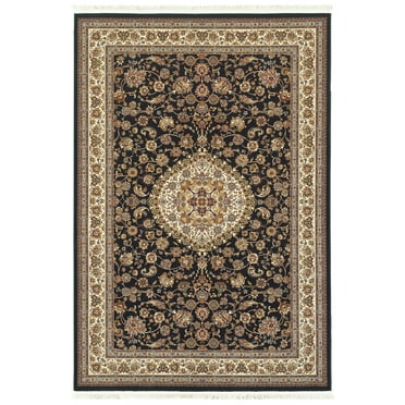 Moretti Wembley Area Rug 033B2 Black Floral Bordered 9' 10" x 12' 10" Rectangle