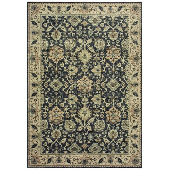 Moretti Westside Area Rug 8026P Navy Rings Scrolls 9' 10" x 12' 10" Rectangle