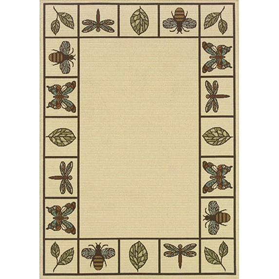 Moretti Wordhaven Area Rug 2266W Ivory Boxes Leaves 5' 3" x 7' 6" Rectangle