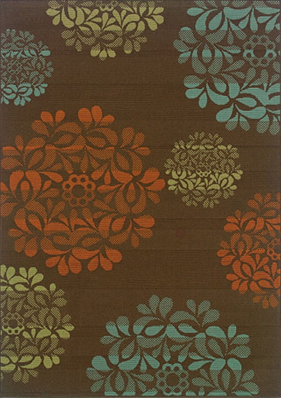 Brown and Blue Floral Synthetic Reversible Area Rug 1'9" x 3'9"