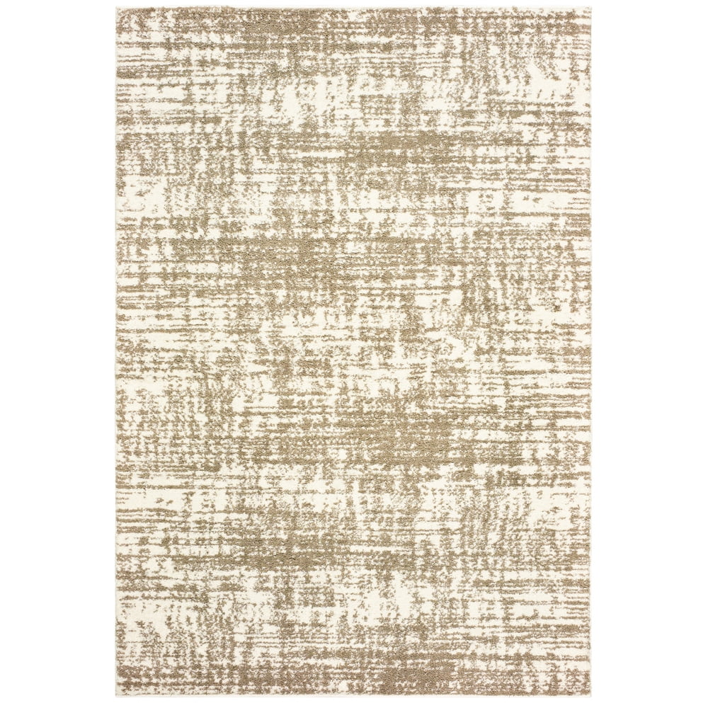 Ivory and Taupe High Pile Shag Area Rug