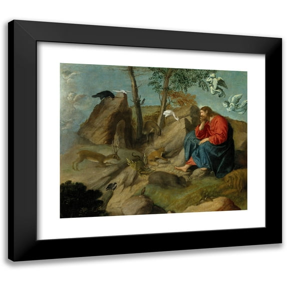 Moretto Da Brescia 23x20 Black Modern Framed Museum Art Print Titled - Christ in the Wilderness (ca. 1515-20)