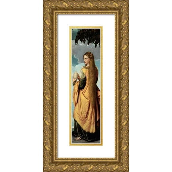 Moretto Da Brescia 9x24 Gold Ornate Framed and Double Matted Museum Art Print Titled - Mary Magdalene (1540-50)