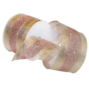 Morex Ribbon, Dimensions Wired Ribbon, 2-1/2 in x 20 yd, Blush/Gold
