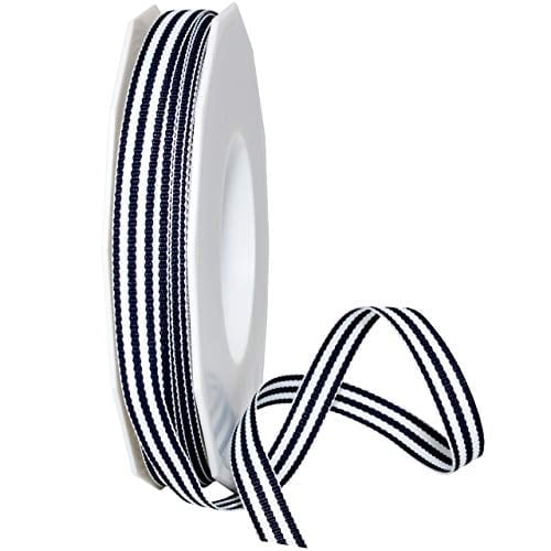 Morex Ribbon Polyester Grosgrain Striped Decorative Ribbon, 3/8" by 20 Yard", Navy Blue