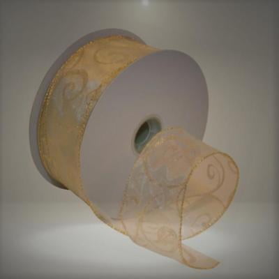 Morex Ribbon Swirl Wired Sheer Glitter Ribbon, 2-1/2-Inch by 50-Yard Spool, Gold