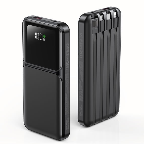Morfec 20000mAh Power Bank Portable Charger with Built-in Cables – 22.5W PD Fast Charging, 5 Outputs & 3 Inputs, Travel Charger for iPhone Samsung