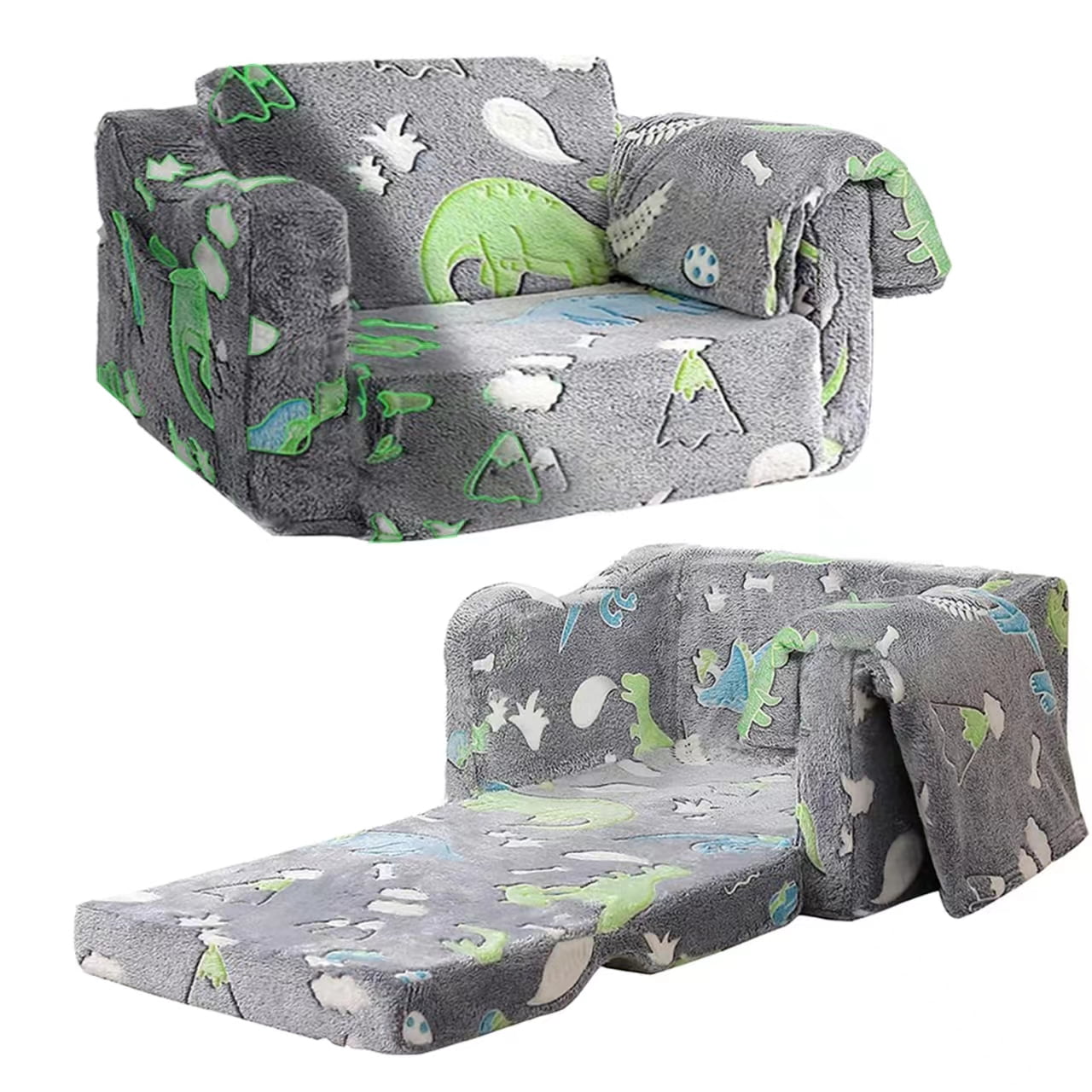 Kids Chairs for Toddler，2in1 Fold Out Soft Kids Couch，Converts to