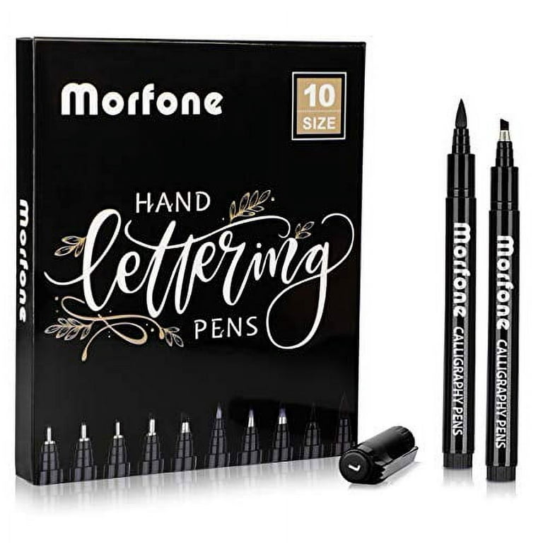Morfone 10 Size Hand Lettering Pens Calligraphy Brush Pens Black