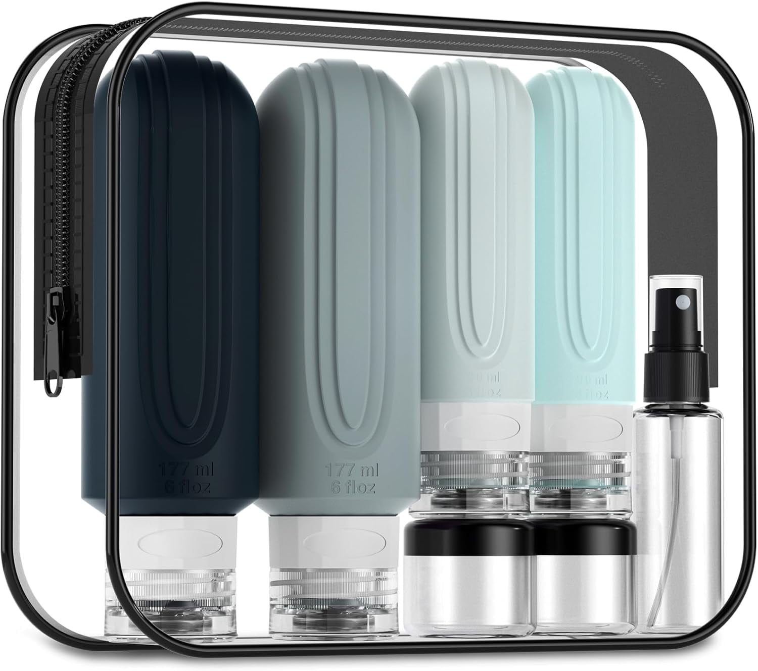 Morfone 16 Pack Travel Bottles for Toiletries, Oversize 6oz Silicone Travel Containers jar for Toiletries, Leak Proof Refillable Liquid Shampoo And Conditioner Travel Essentials toiletry Bottles