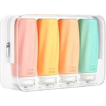 Morfone 4 pack Travel Bottles for Toiletries, TSA Approved Silicone Travel Toiletries, BPA Free Leak Proof Tubs Refillable Liquid with Toiletry Bag, Shampoo Travel Essentials Toiletry Bottles