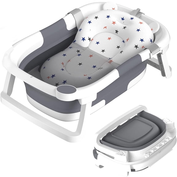 Morfone Baby Bathtub,Collapsible Bathtub for Newborn to Toddler,Durable Essential Infant Bath Tub, Gray