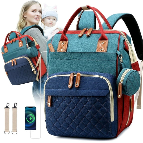 Morfone Baby Diaper Bag Backpack, Multifunction Waterproof Baby Bag with USB Charging Port, Stroller Straps & Pacifier Case Unisex, Colorful