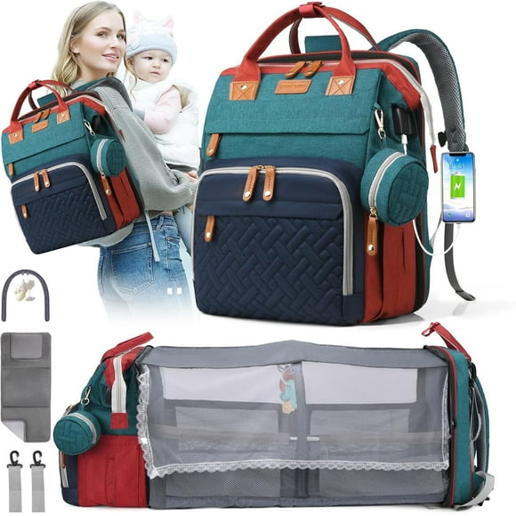 Morfone Diaper Bag Backpack with Changing Station, WaterproofLarge Capacity Baby Bag with USB Charging Port & Pacifier Case - Unisex, Colorful