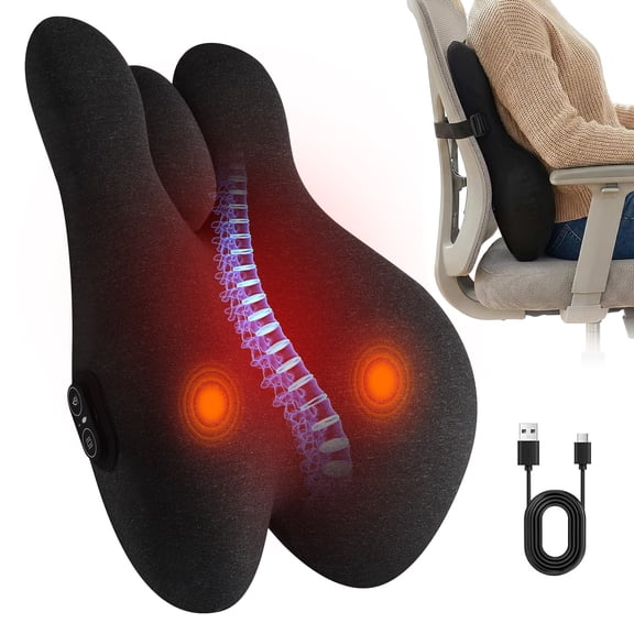Morfone Back Massager with Heat & Vibration, Ergonomic Lumbar Support Pillow for Lumbar and Back Relaxation, Deep Tissue Massager for Office Chair, Car Seat and Sofa Use