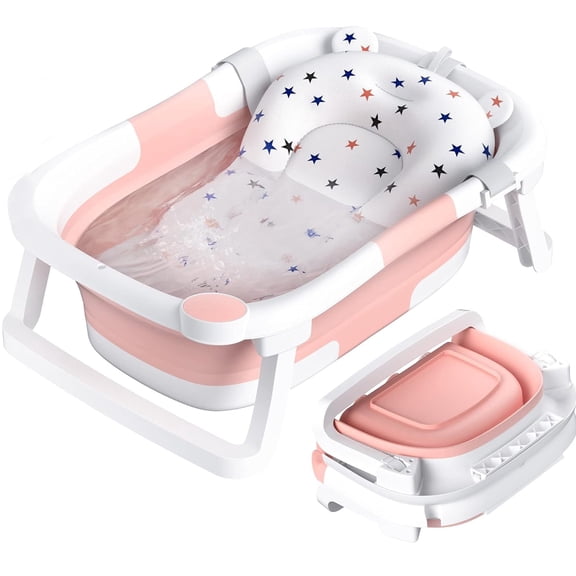 Morfone Baby Bathtub,Collapsible Bathtub for Newborn to Toddler,Durable Essential Infant Bath Tub, Pink