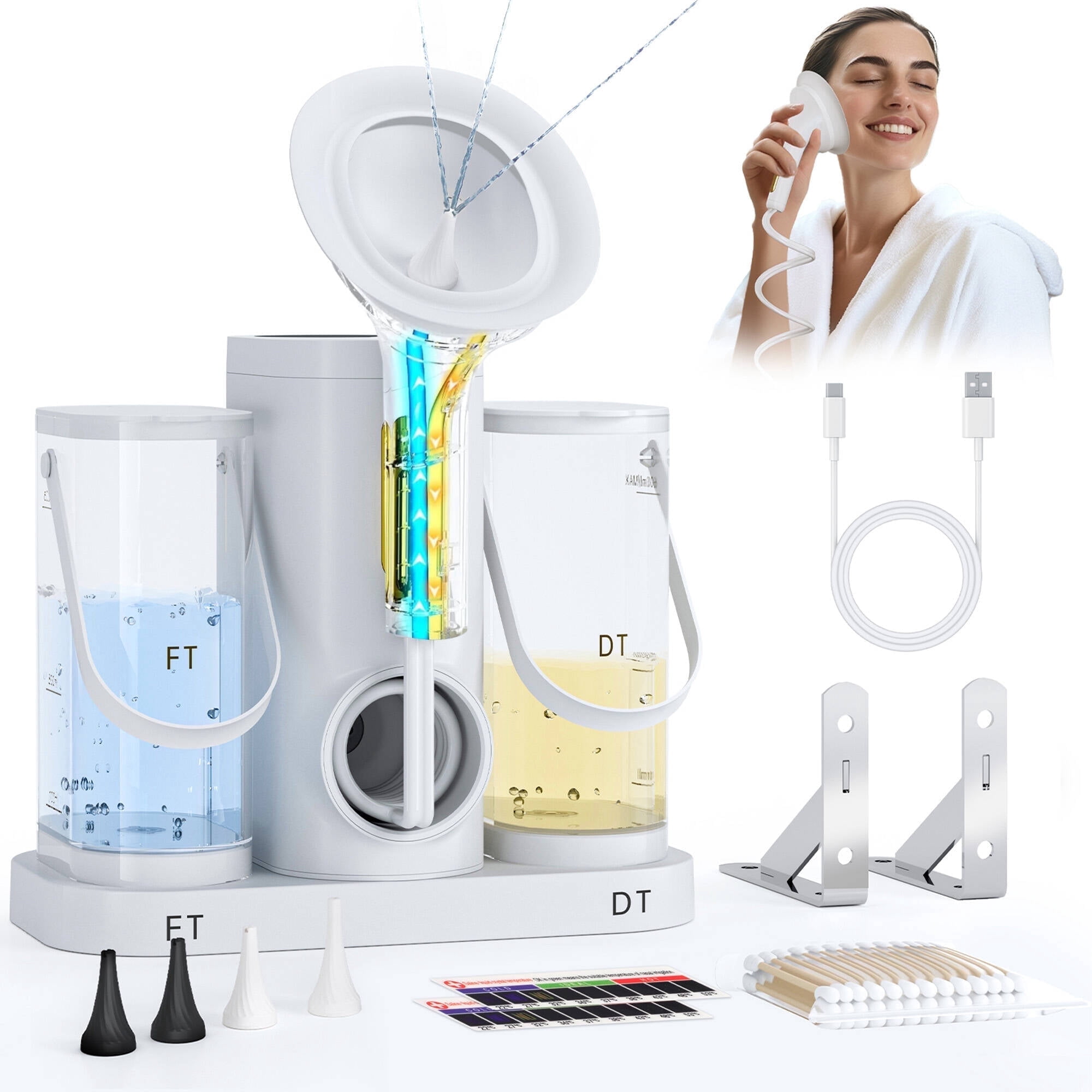 Morfone Ear Wax Removal Kit, Ear Cleaner with One-Piece Waste Tank, 4 Pressure Mode,2 Style Tips, Effective Ear Irrigation Flushing System & USB-C Cable, IPX6, White