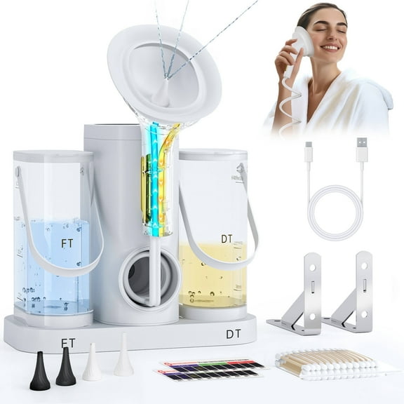 Morfone Ear Wax Removal Kit, Ear Cleaner with One-Piece Waste Tank, 4 Pressure Mode,2 Style Tips, Effective Ear Irrigation Flushing System & USB-C Cable, IPX6, White