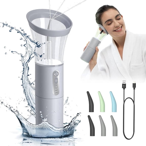 Morfone Ear Wax Removal with One-Piece Waste Tank, Ear Cleaner with Water Temperature Sensor, 4 Pressure Settings, Ear Cleaning Kit for Ear Wax Buildup & USB-C Cable, IPX6, Gray