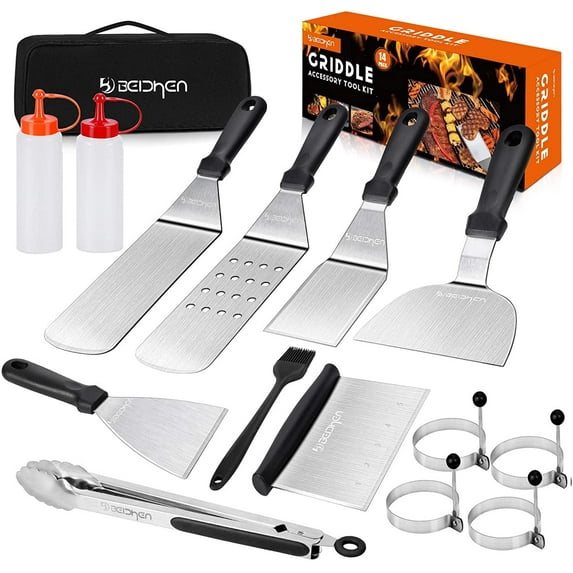 Morfone Griddle Accessories Kit, 14 Pcs Stainless Steel Grill Tools Set for Blackstone and Camp Chef, Professional Grill Spatula Set for Men Women Outdoor BBQ and Camping