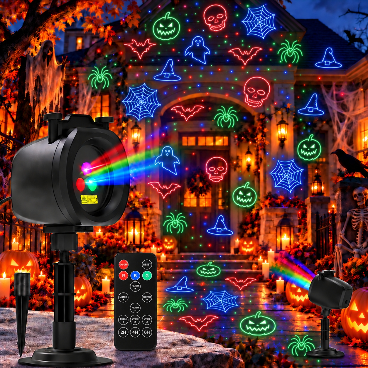 Morfone Halloween Projector Lights, 2 in 1 Waterproof Holiday Projector Lights with Remote, Halloween Decorations Lighting for Outside Home Party House Decor