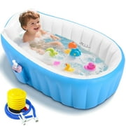 Morfone Inflatable Baby Bathtub for Newborn to Toddler, Portable Travel Infant Baby Bath Tub, Toddler Bathtub with Air Pump, Foldable Non-Slip Shower Basin Collapsible Baby Tub, Blue