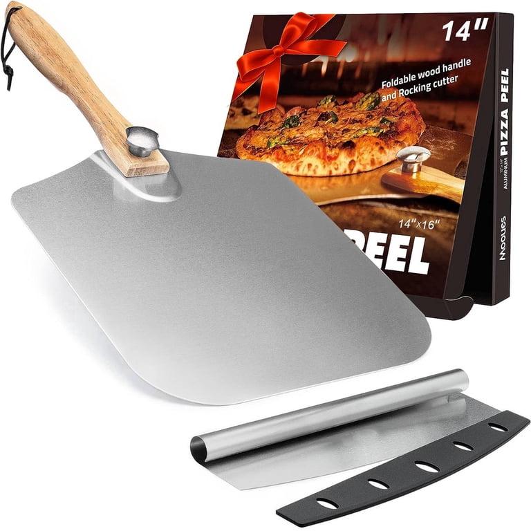 ACMETOP Pizza Peel 14 x 16 inch Aluminum with Foldable Wood Handle