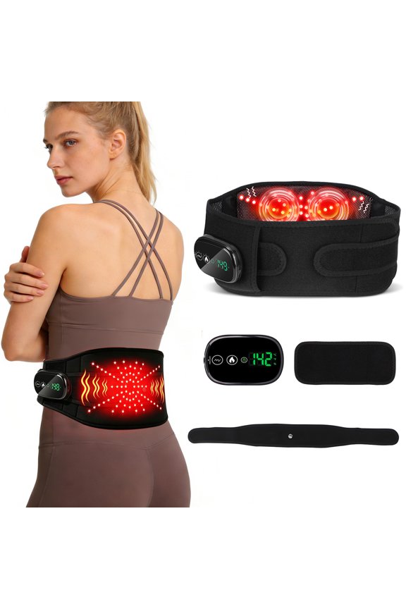 Cordless Heating Pad with Massager for Back, Portable Lower Back Massager with 3 Heat & 3 Vibration, Wearable Heat Belt Gift for Women Men