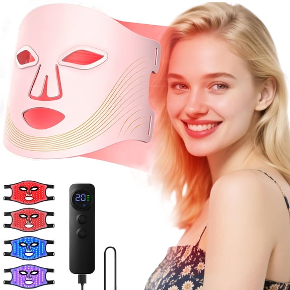 Morfone Red Light Therapy for Face, 4 Modes Led Face Mask Light Therapy with Remote, Portable Light Therapy Mask for Skin Care at Home, Travel (Black)