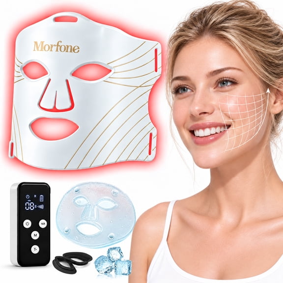 Morfone Red Light Therapy for Face with Cooling Gel Pack, 4 Modes LED Face Mask, 850nm NIR & 660nm Red Light Mask Home Travel Gift