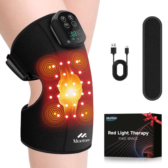 Morfone Cordless Red Light for Knee, 3 - in -1 Knee Massager with Heat and Red Light and Vibration, 660nm & 850nm Infrared Red Light Knee Brace with Timer，Ideal Gift for Women Man