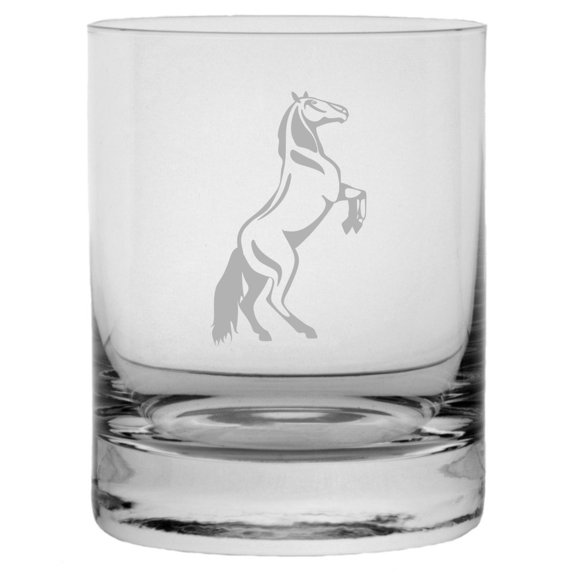 Morgan Body Horse Themed Etched 10.25oz Crystal Rocks Whisky Glass