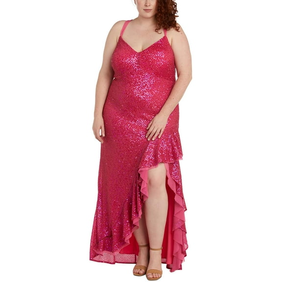 Morgan & Co. Womens Plus Mesh Sequined Evening Dress