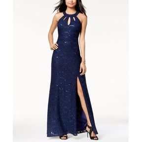 Morgan Company Juniors Open Back Sequined Lace Gown Twilight 5-6