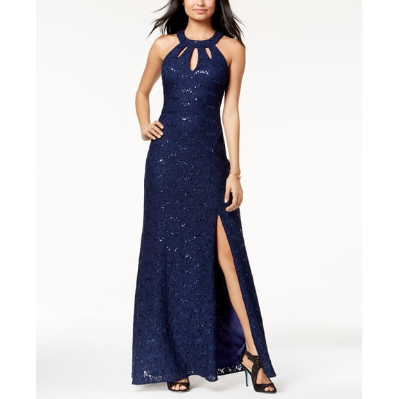 Morgan Company Juniors Open Back Sequined Lace Gown Twilight 5-6