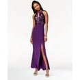 thumbnail image 1 of Morgan Company Juniors Side Slit Sequined Gown Plum 13, 1 of 1