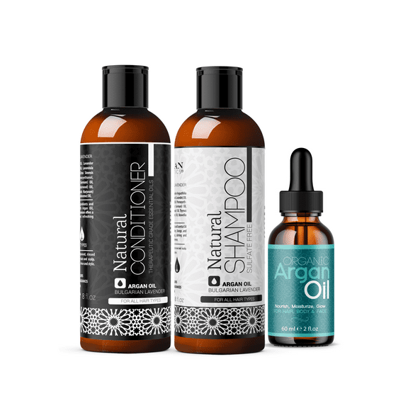 Morgan Cosmetics Argan Oil, Sulfate Free Shampoo and Natural Conditioner Bundle, 3 pc