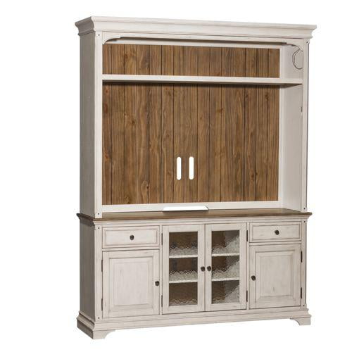 Antique White and Brown Traditional Entertainment Center