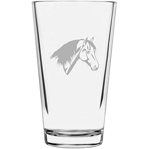 Morgan Face Horse Themed Etched 16oz Libbey Pint Glass