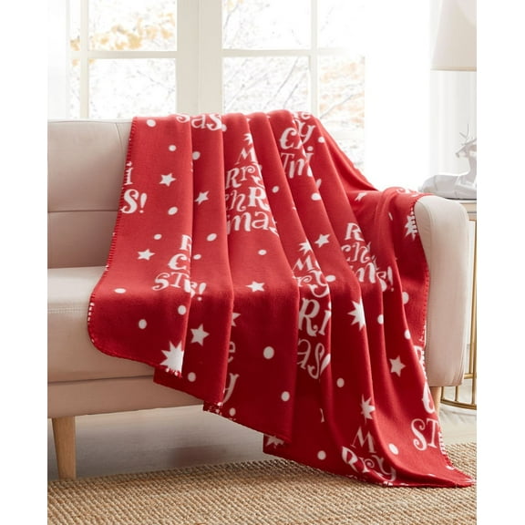 Morgan Home Birch Trails Holiday Printed Fleece Throw, 50 x 60, Red