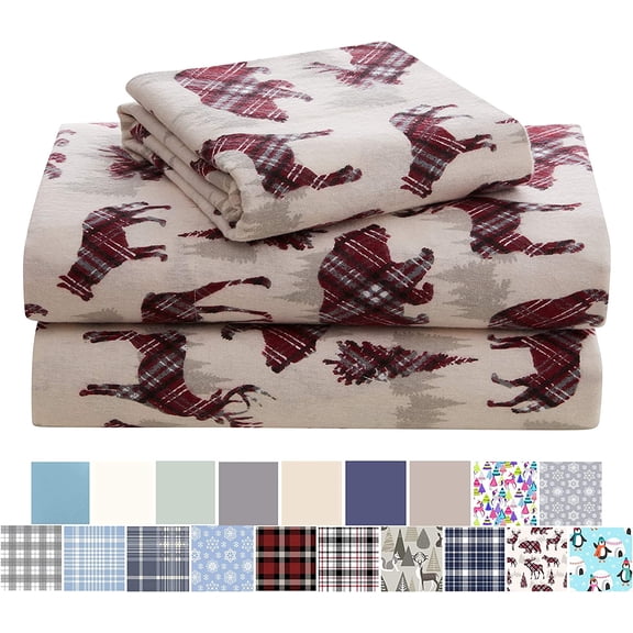 Morgan Home Cotton Turkish Flannel Sheets Fashions - 100% Brushed Cotton for Supreme Comfort - Deep Pockets - Warm and Cozy, Great for All Seasons (Twin, Plaid Wilderness) Twin Plaid Wilderness