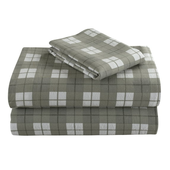 Morgan Home Ethan Grey 4-Piece Turkish Flannel Sheet Set Full