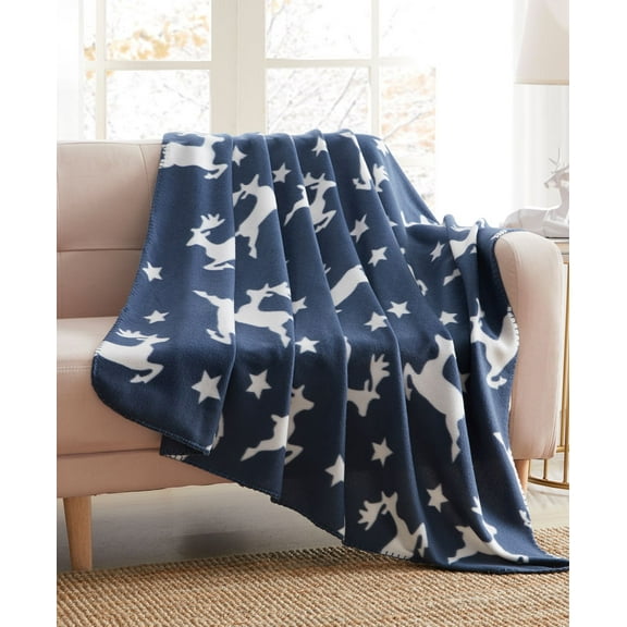 Morgan Home Holiday Printed Fleece Throws, Navy, 50" X 60"